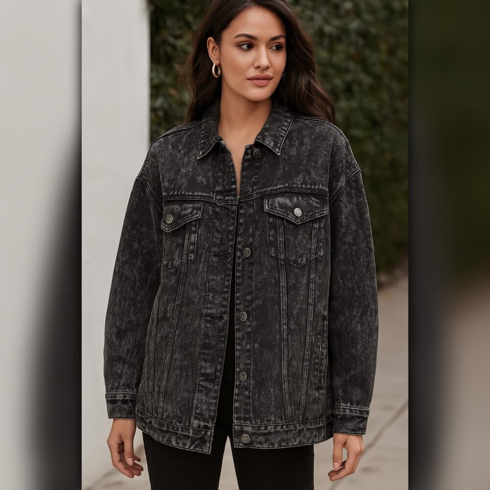 A273 • Black Acid Wash Oversized Denim Trucker Jacket